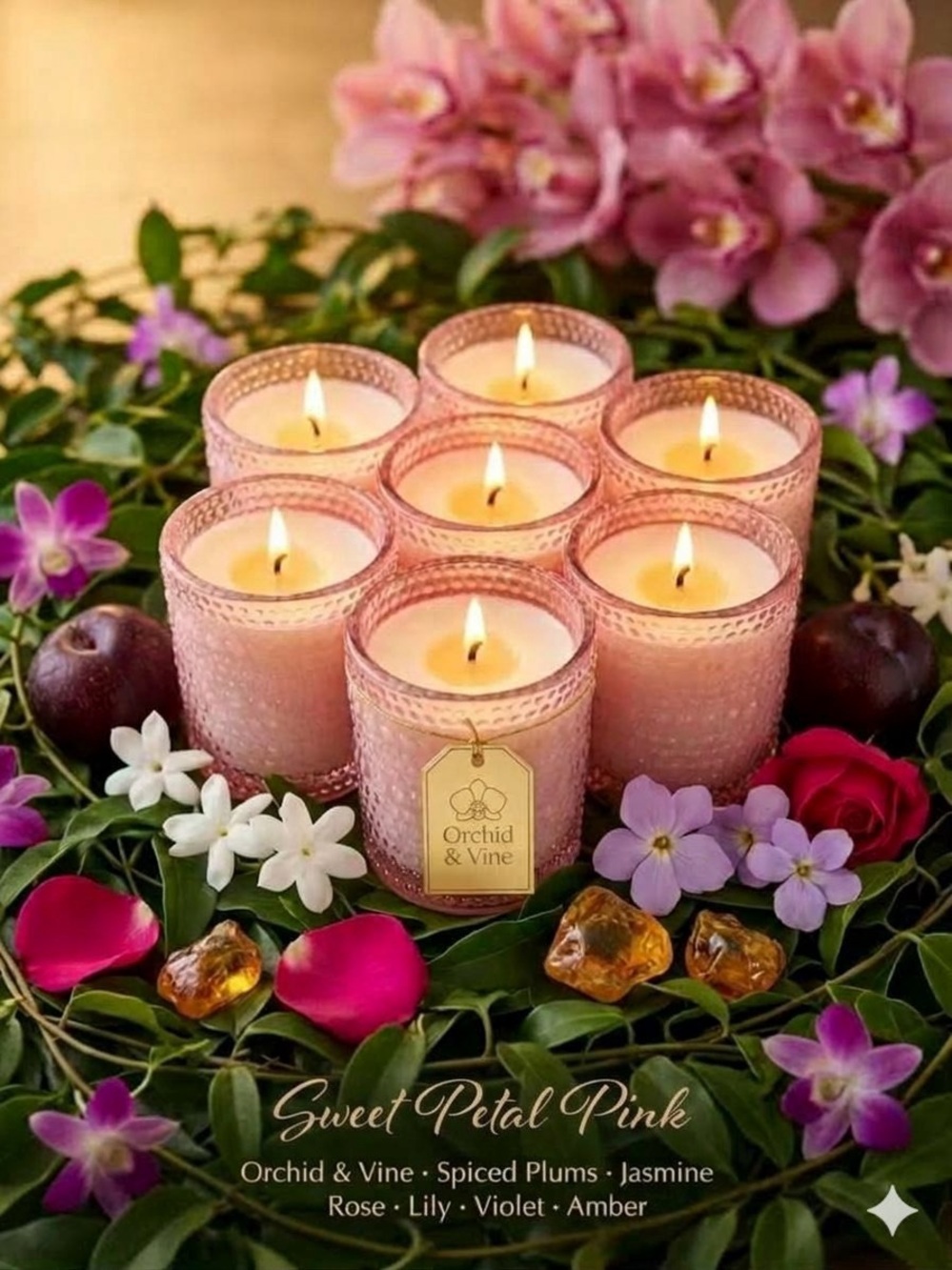 Orchid & Vine Soy Wax Votive Candle Sweet Petal Pink Limited Edition